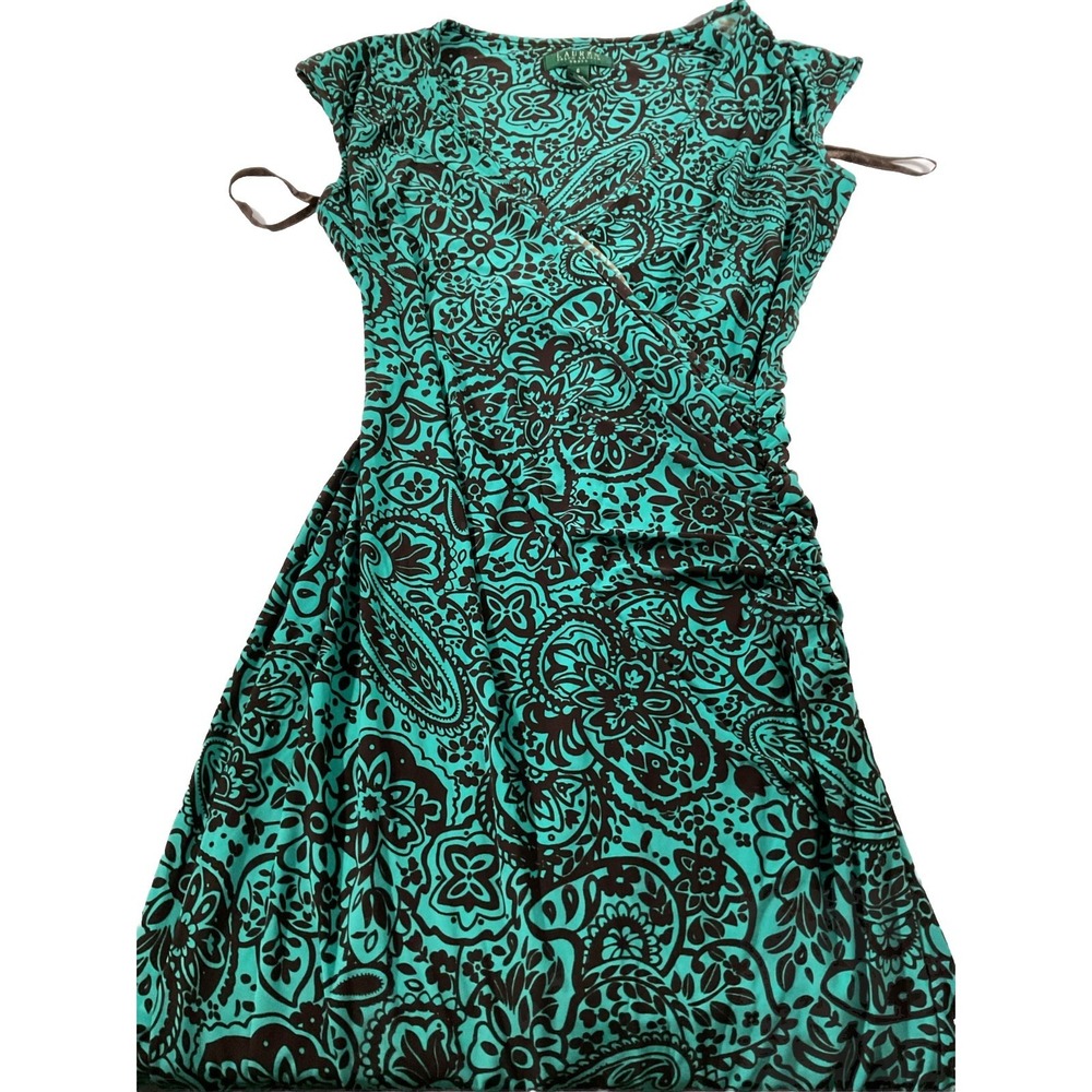 Lauren Ralph Lauren Womens 6 Wrap Style Dress Blue/Black Floral‎ Paisley I50